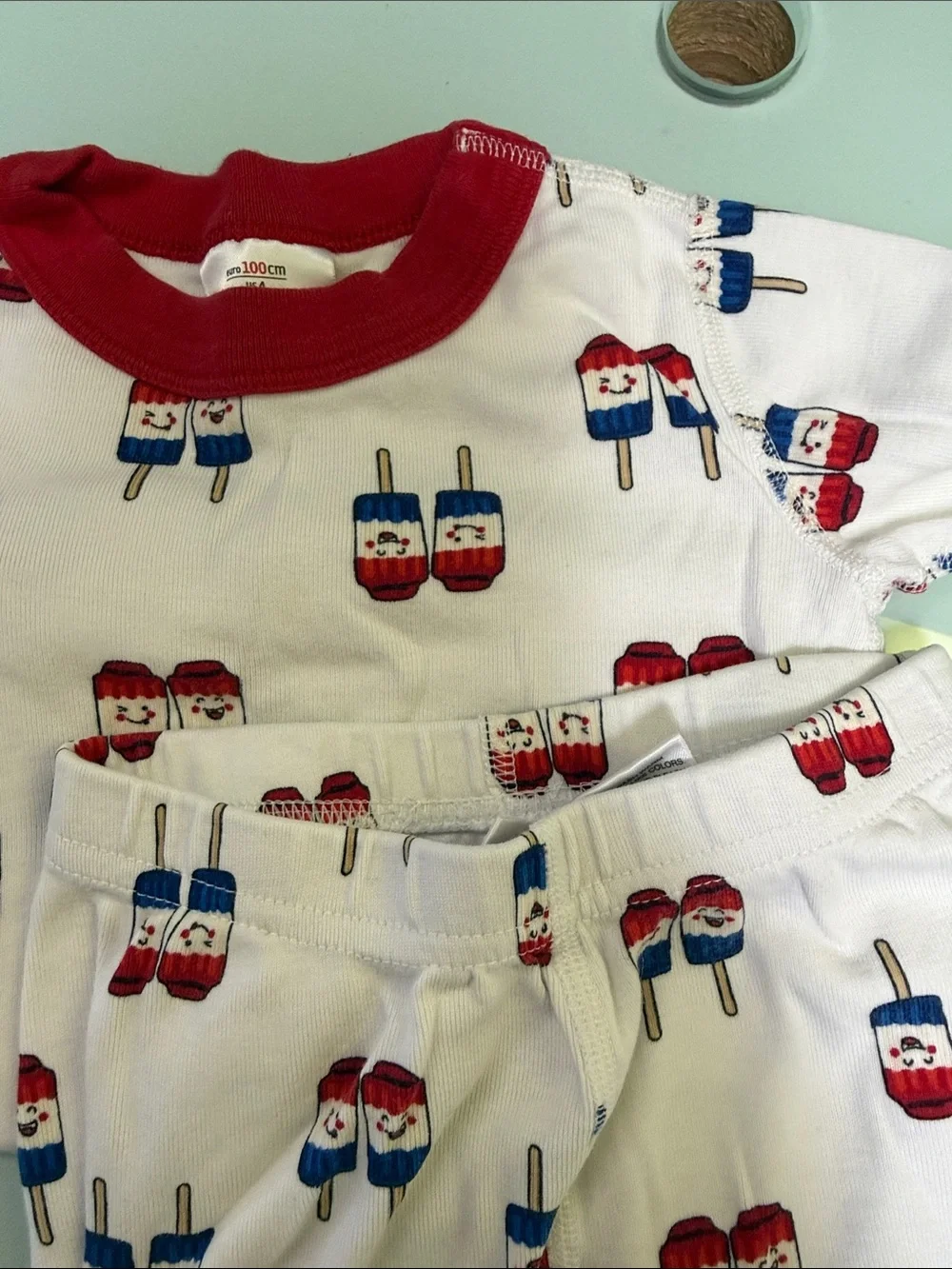 Hanna Andersson White Pajama Set with Red & Blue Popsicle Print